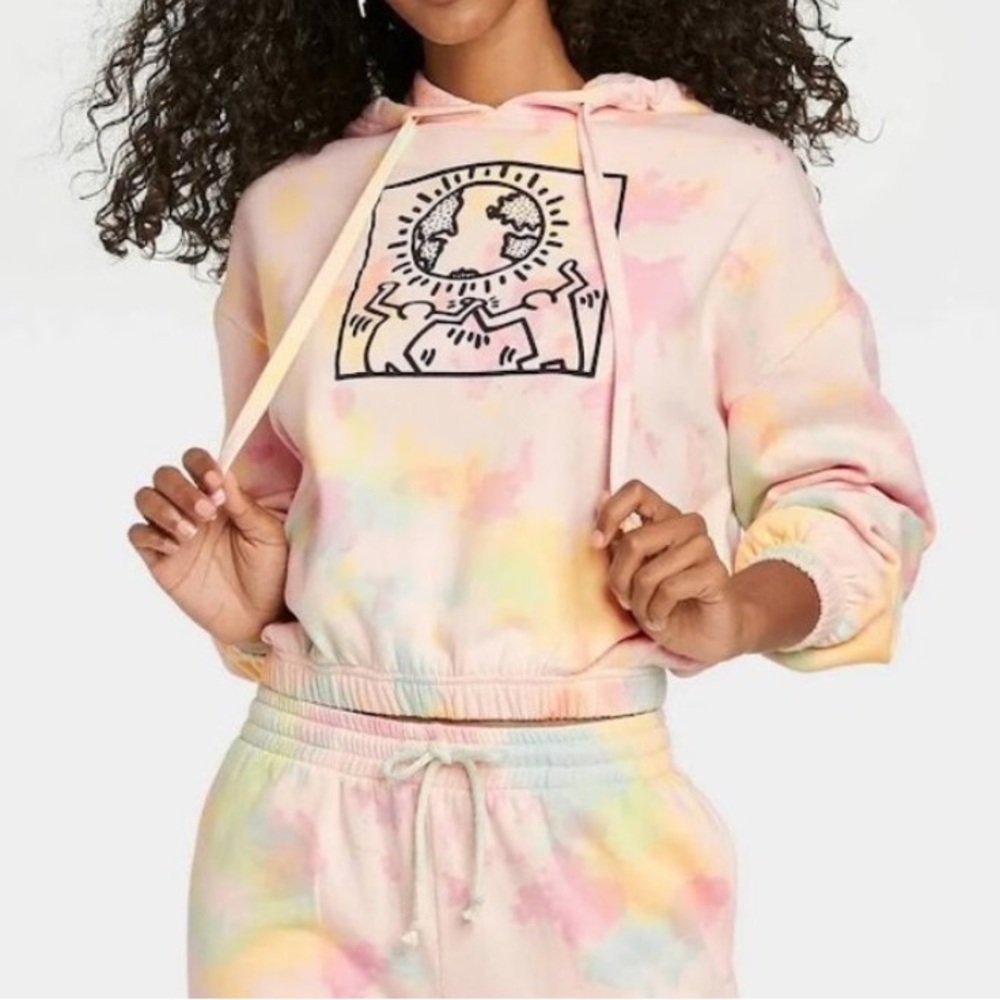 Keith Haring Tie Dye Crop Hoodie Medium